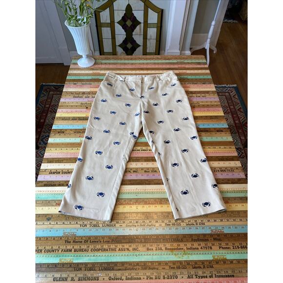 Lilly Pulitzer 12 Embroidered Crab Khaki Chino Pants Preppy Coastal Classic Crop - Picture 1 of 15